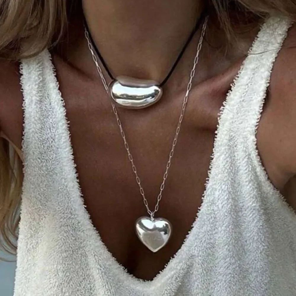 Silver Heart Pendant Necklace Set A930